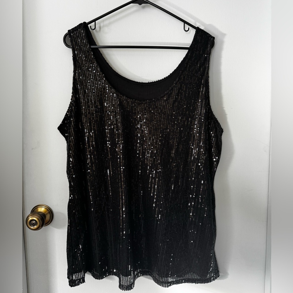 Black Sequin Sleeveless Tank Top Sz 2XL